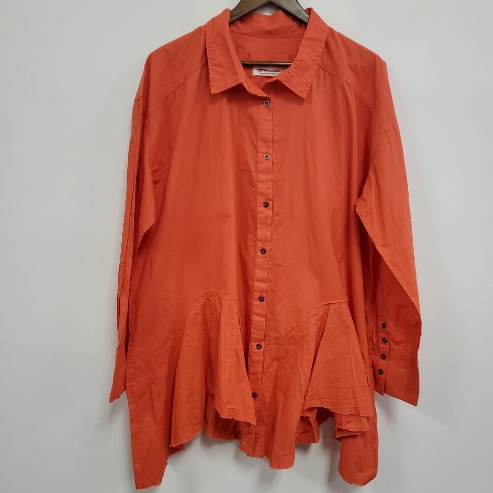 We The Free Womens Oversized Freya Poplin Tunic Top Size L Coral Button Up NWT